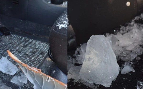 Egy furgon tetejéről lecsúszó jégdarab törte át az autó szélvédőjét Ollétejednél