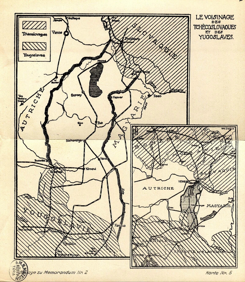 A békekonferencia elé terjesztett csehszlovák térkép a szláv korridorról (1919)