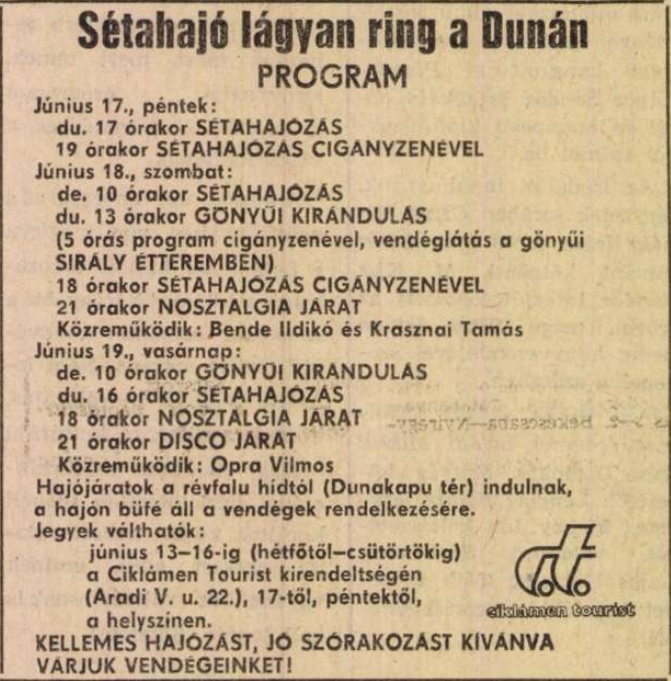 Sétahajó program a Kisalföldben, 1983. jún. 12-én. 
