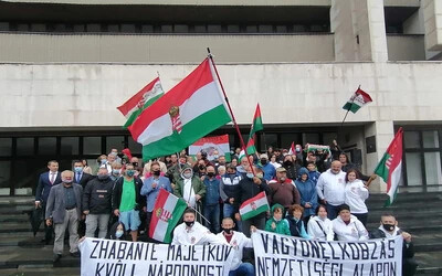 A Beneš-dekrétumok utóhatásainak leállításáért demonstrálnak a Legfelsőbb Bíróság épülete előtt