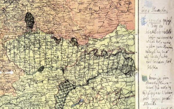 Masaryk saját kezűleg rajzolt térképe a csehszlovák államról és a szláv korridorról (1915) 