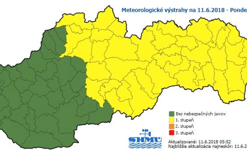 Viharokra és jégesőre figyelmeztet a SHMÚ Közép- és Kelet-Szlovákiában