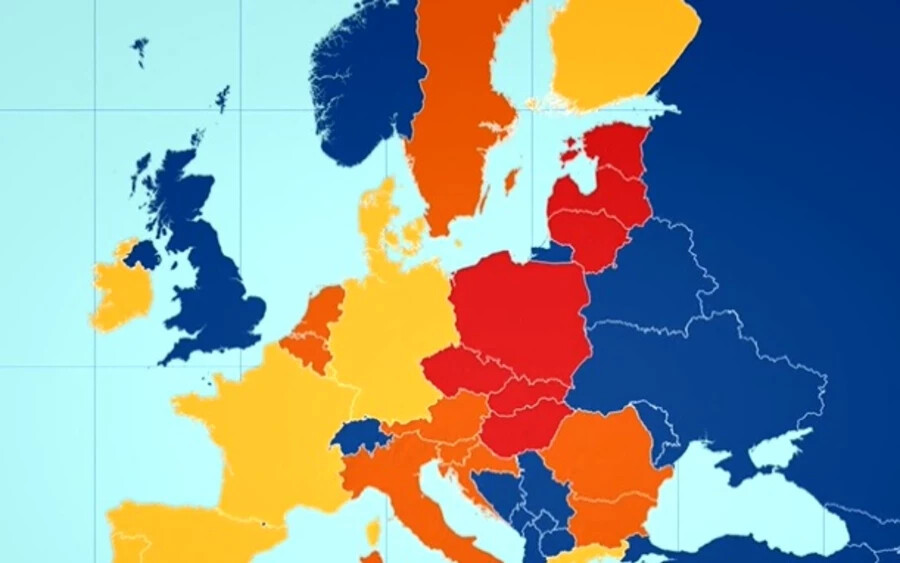 Sárgával Markíza azokat az országokat jelölte, ahol az infláció egyszámjegyű maradt. A narancssárga államokban már 10 és 15 százalék körül mozog az értéke. A pirossal jelöltek, mint Szlovákia is, közelítenek a leggyorsabban a nyugati országok áraihoz. 