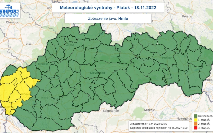 A meteorológusok továbbá a Mijavai, Pöstyéni, Szenicei, Nagyszombati, Bazini, Malackai, Pozsonyi és Szenci járásokban ködre figyelmeztetnek, amelynek következtében a látótávolság 50-200 méterre csökken. 