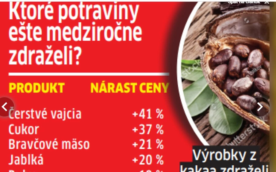 Általánosságban elmondható, hogy szinte valamennyi alapélelmiszer ára emelkedett az előző évhez képest. „Például a cukor (+37%), a friss tojás (+41%), a sertéshús (+21%), az alma (+20%), a hal (+19%), a sonkaszalámi (+18%) és a pörkölt őrölt kávé (+9%) mind drágult” – mondta Tomáš Boháček, a 365.bank elemzője.