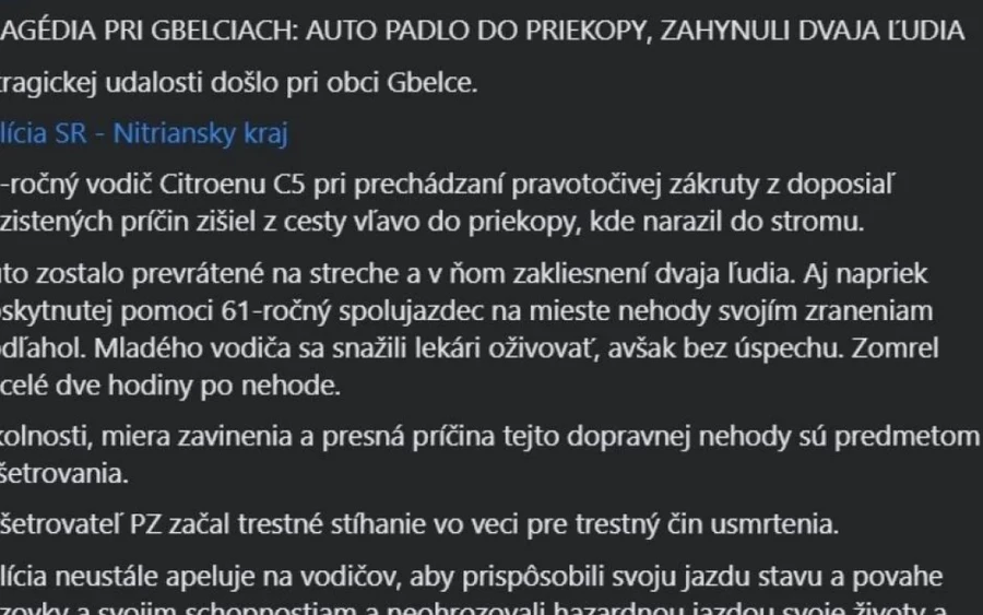 A noviny.sk portál szerint a baleset akkor történt, mikor épp Brian édesanyjától tartottak hazafelé, ahol éppen vacsoráztak. „Sajnálom, tegnap még beszéltem vele. Nem is tudom elhinni” – reagált a tragikus eseményre Maria, aki ismerte Briant.