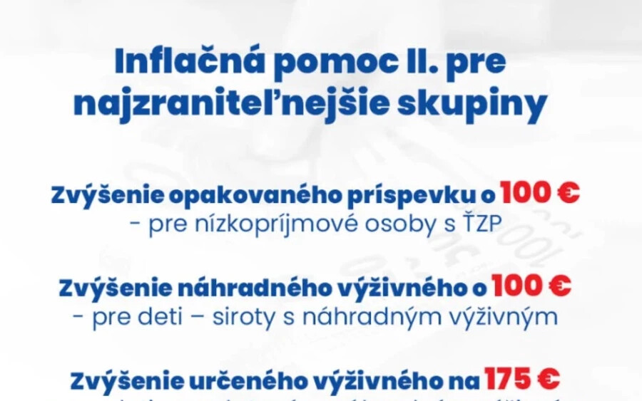 Novemberben a hivatalok 100 eurót küldenek a gyermekeknek, akik 2022. 6. 1. és 10. 31. között születtek. Támogatást küldenek továbbá az anyagi szükséghelyzetben lévőknek is, akiknek nem emeltek a havi juttatásukon. 