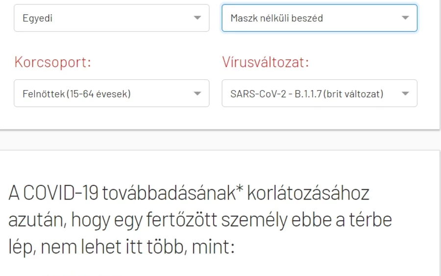 A kalkulátor kiszámolja, hogy mennyi ideig tartózkodhat biztonságban az adott helységben.