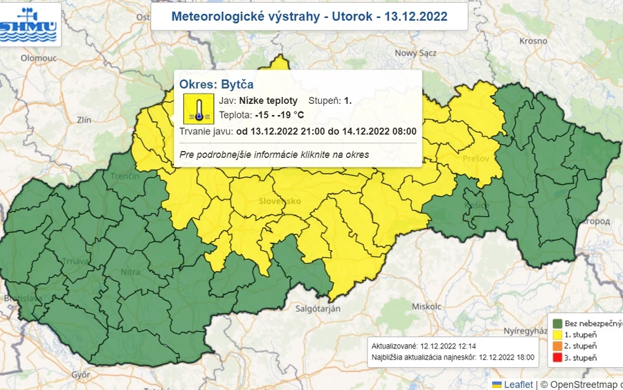 Kedden (december 13-án) folytatódik a hideg levegő beáramlása. Többnyire alacsony felhőzet várható. Éjszaka az ország északi felén több helyen elszórtan hózáporok fordulhatnak elő. A napi hőmérsékletek közben ritkán emelkednek +1 Celsius-fok fölé. 