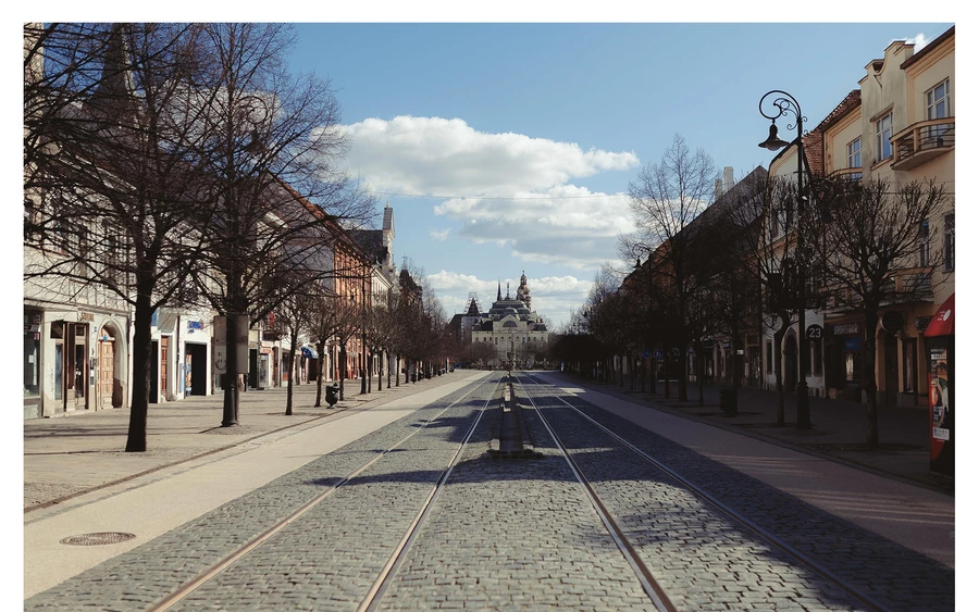 A kijárási tilalom miatt tavasszal a legforgalmasabb utcák is teljesen kiürültek. (Németi Róbert felvétele)