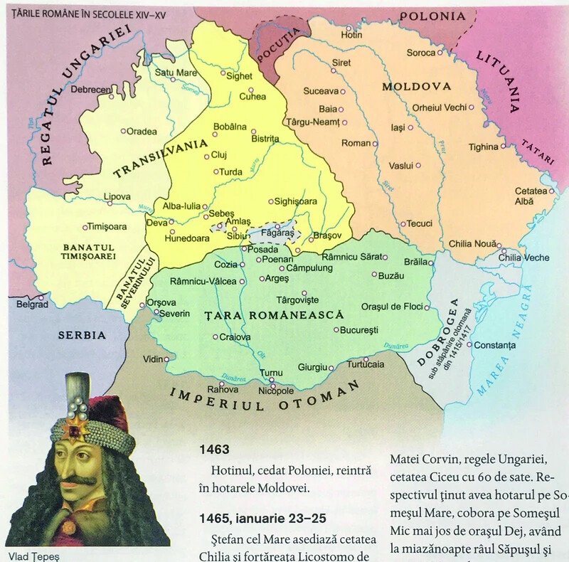 „A román országok a XIV–XV. században” – illusztráció 2009-ben kiadott román képes történelmi atlaszból