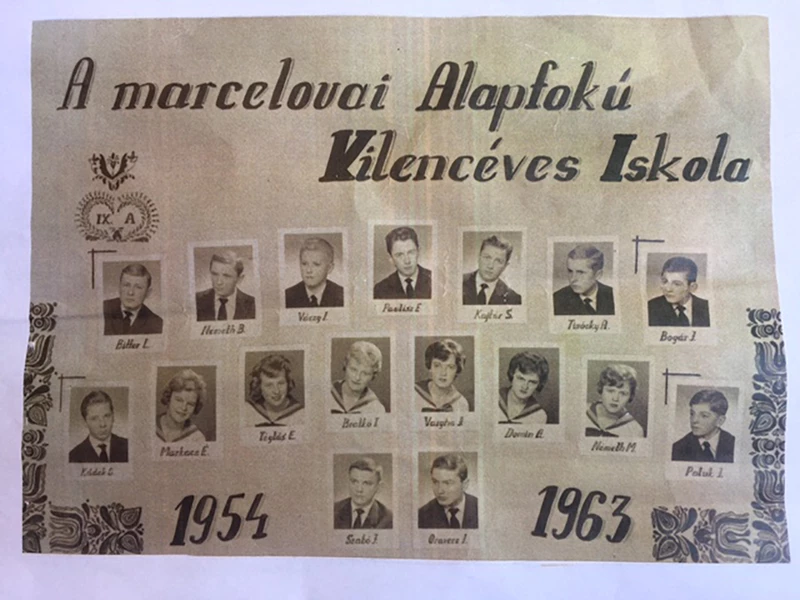 A marcelházai alapiskola 9. A osztályának tablóképe.