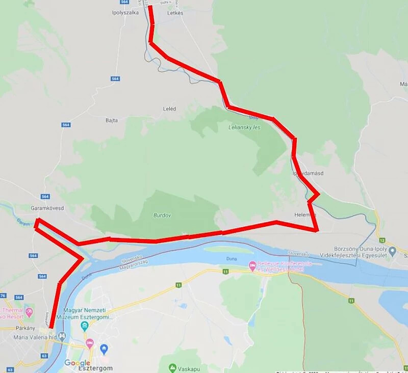 A kerékpárút szlovákiai és magyarországi nyomvonala – forrás: ISTER-GRANUM EGTC 
