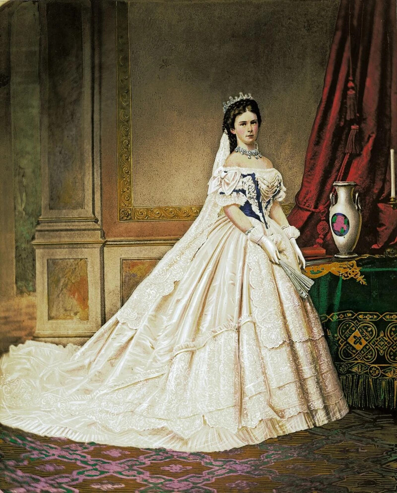 Sissi császárné magyar koronázási ruhában, korabeli festmény (Forrás: archív NMH)