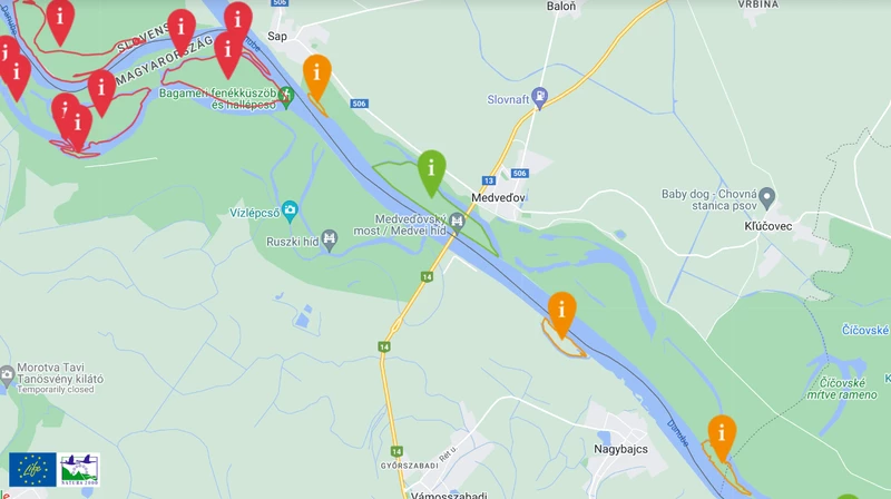 A védelem alatt álló Duna szigetek egy része (Forrás: Google) 