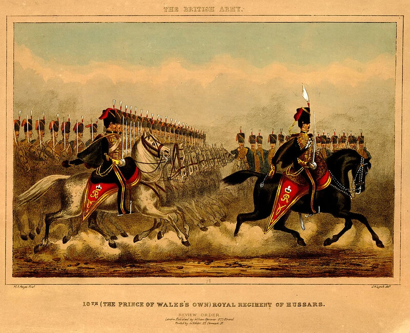 Brit királyi huszárregiment, 1850 – ebben az időszakban minden nagy európai hadsereg alkalmazott huszáralakulatokat.